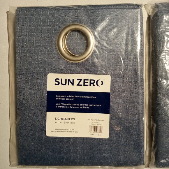Sun Zero Thermal Insulated Room Darkening Grommet Curtain  Blue 40x63  2 panels - Picture 2 of 4